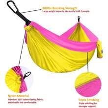 Gold Armour Hamaca de camping – Hamaca doble XL portátil hamaca accesorios de camping equipo para interiores y exteriores con correas de árbol, marca con sede en Estados Unidos (amarillo y rosa) - 1 - Ver 2