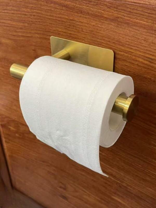 1 pieza Portarrollos de toallas de papel de oro, Portarrollos de toallas de papel de acero inoxidable para baño, montaje en pared sin perforar, Soporte para papel higiénico negro