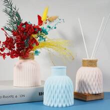 Jarrón de cerámica decorativo y creativo para flores secas, 4 colores, jarrón de plástico moderno con patrón de ola, accesorios para plantas de decoración del hogar