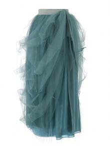 Women's Tulle Maxi Skirt Vestidos De Fiesta Elegantes Floor Length Layered Elastic High Waist Split Skirt A-Line Puffy Lace Mesh Tutu Skirt - 墨綠色 - 查看 2