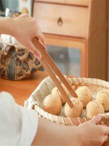 1 件木制夹子，耐高温厨房用具，用于烧烤牛排、盛放面包、水果和意大利面，木制食物夹子 - 原色 - 查看 3