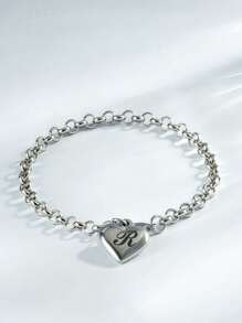 1pc Charm Bracelet With 26 Alphabet Letters, Chunky Jewelry, Heart Design, Suitable For Women And Teens, Perfect Christmas Gift