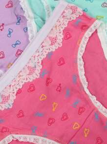 Set Of 4 Cotton Panties, Bow And Heart Design With Lace On The Edges, Multicoloured, Soft And Comfortable.