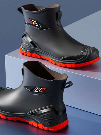 男士纯色拼接简约防雨户外时尚雨靴，休闲日常穿着