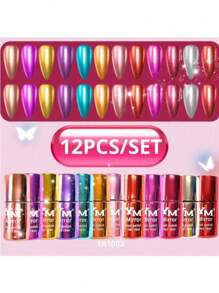 12 Esmalte Efecto Espejo Mirror Colores Metalicos Secado Rapido - Multicolor - Ver 4