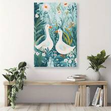 1 Pc Elegant Duck Canvas Art In Blooming Oasis  Wooden Framed Canvas Painting -  Thickness 2.25cm/1inch,Home Gift Decoration, Room Decoration Aesthetic, Wall Decoration Art, Perfect Gift, Autumn And Winter Wall Decoration, Living Room Decoration, Bedroom Decoration, Kitchen Decoration, Entry Decoration, Bathroom Decoration, Direct Wall Painting, High Quality Wall Painting Poster