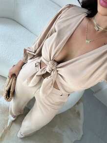 Lunii Viscose Top And Pants Set With Puff Sleeves - 米色 - 查看 10