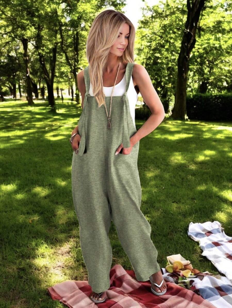 Women's Wide Leg Comfy Strappy Jumpsuit Ideal For A Valentine's Day Picnic - 賈斯柏.格林 - 查看 1