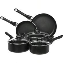 Juego de utensilios de cocina antiadherentes duraderos, ollas y sartenes, 8 piezas, color negro - Negro - Ver 2