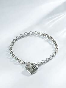 1pc Charm Bracelet With 26 Alphabet Letters, Chunky Jewelry, Heart Design, Suitable For Women And Teens, Perfect Christmas Gift