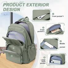 School Backpack Middle School Bag Lightweight Travel Backpack College Laptop Bag Work Daypack - Army Green - View 7