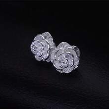 Silver Plating Rose Flowers Stud Earrings For Woman Fashion Wedding Engagement Jewelry - Silver - View 5