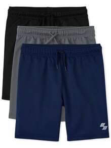 The Children's PLACE Boys Basketball Shorts 3-Pack Red Navy Blue Grey Black - 黑/藍/灰 - 查看 1
