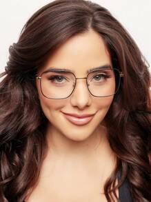 ARMACAO DE OCULOS METAL QUADRADO FEMININO RETRO  LENTE DESCANSO COM PROTECAO LUZ AZUL GRANDE - preto dourado - Visão 3