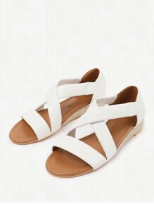 Where’s That From HUMMINGBIRD LOW WEDGE SHOES WITH CROSS OVER STRAP - White PU - View 3