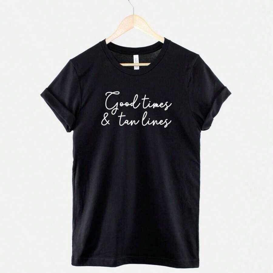 Good Times And Tan Lines Tshirt - Summer Vacation T Shirt - Black - View 1