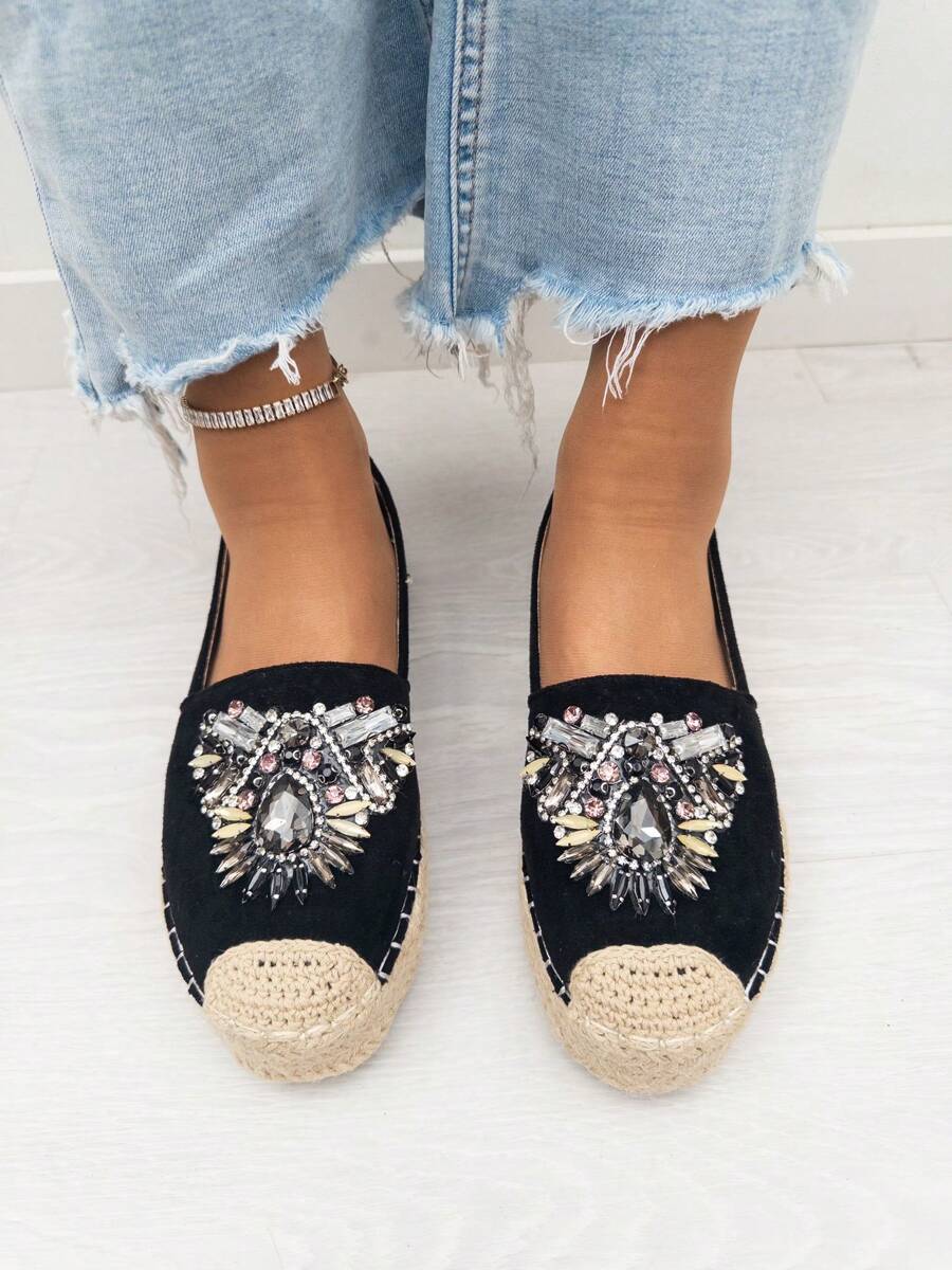 Espadrilles With Platform And Non-Slip Sole, With High Quality And Comfortable For Walking, With Very Nice Rhinestone Detail, Ideal For Daily And Dress, Estimated Delivery 1-3 Business Days (Peninsula)