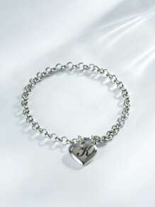 1pc Charm Bracelet With 26 Alphabet Letters, Chunky Jewelry, Heart Design, Suitable For Women And Teens, Perfect Christmas Gift