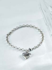 1pc Charm Bracelet With 26 Alphabet Letters, Chunky Jewelry, Heart Design, Suitable For Women And Teens, Perfect Christmas Gift