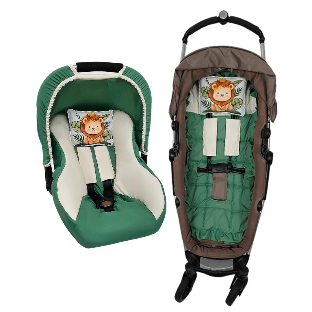 Baby Car Seat Combo (Baby Car Seat Cover + Adjustable Hood + Pair Of Belt Protectors) + Stroller Cover + Belt Protectors + Printed Cushion - 軍綠色 - 查看 1