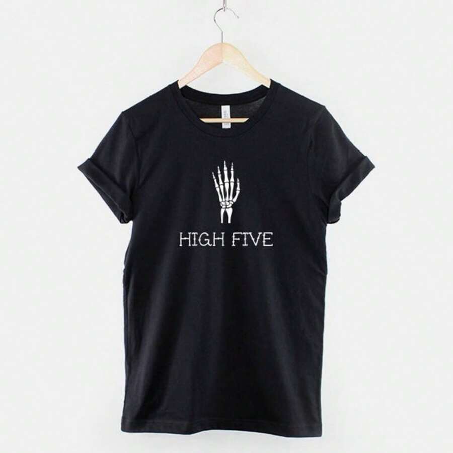 High Five Funny Halloween Shirt - Funny Skeleton Halloween TShirt - Black - View 1