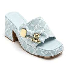 Square Heel Mule With Decorative Detail And Metal Buckle - Light Blue - View 3