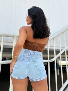 High Waist Jean Shorts Women's Modal Skirt Shorts Jeans Color Small Form - Rửa nhẹ - Xem 4