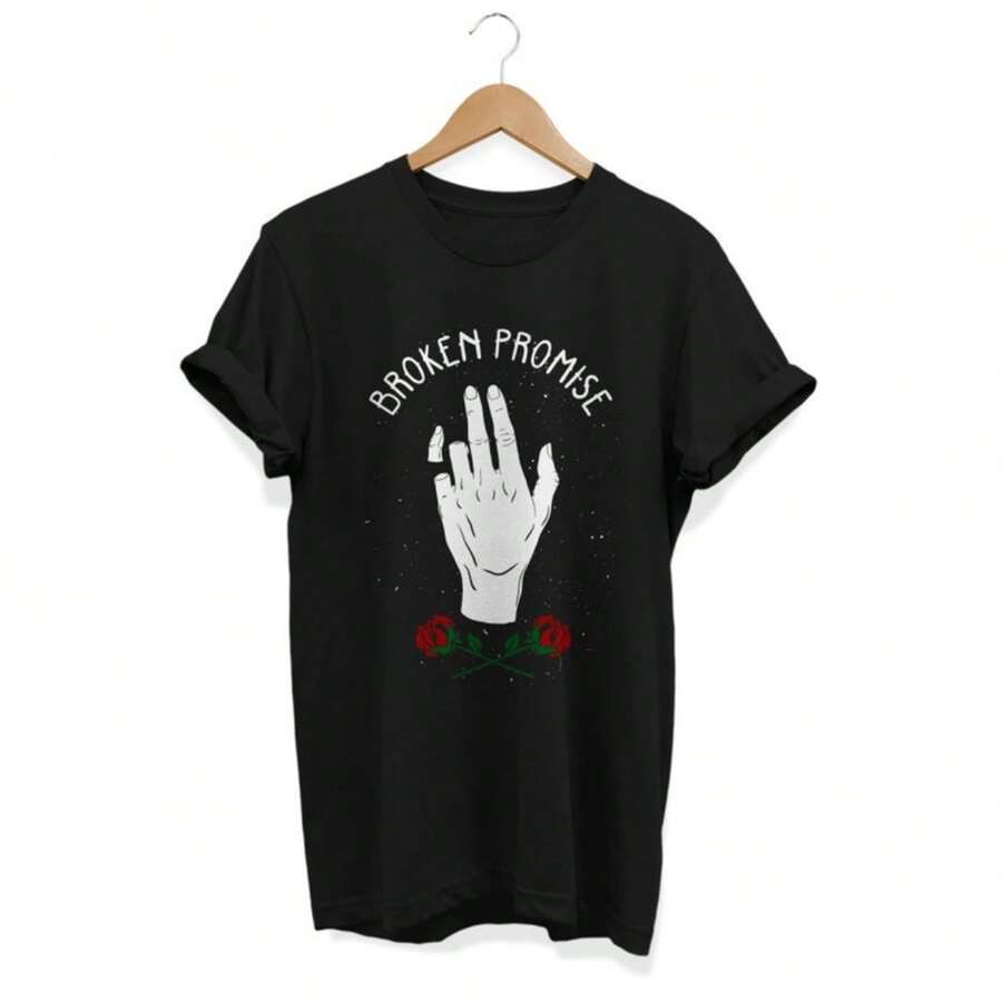 Broken Promise Shirt, Aesthetic T-Shirt, Grunge Clothing, Tattoo Fashion, Edgy Apparel, Urban Outfit, Alternative Clothes - Black - View 1