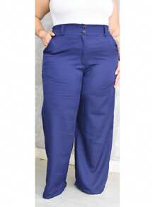 Plus Size Pantalona Feminina Pants Social Tailoring Elegant Comfortable Luxury - Màu xanh hải quân - Xem 8