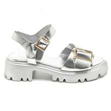 Sandals With Metal Detail Buckle Straps And Thick Soles - Silver - View 2