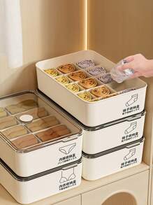 1个家用网状收纳抽屉，内衣袜子整理盒，可堆叠不变形分类盒，大容量衣柜收纳盒，三合一卧室内衣袜子收纳盒，收纳整理，女士白色T恤，女士黑色裤子 - 彩色 - 查看 2