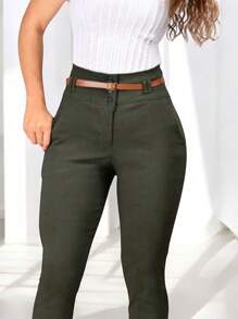 Butt Lifting Stretch Pants. - Olive Green - View 2