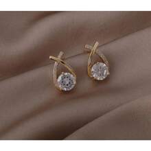 Shiny Zirconia Earring Elegant Casual Women Gold Plated Silver Plated - Vàng - Xem 4