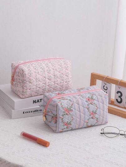 2/1 件八角形花卉化妆包，大容量方形便携式手持化妆包，可折叠旅行化妆包，流行花卉化妆包，适合女性和女孩的化妆工具收纳礼物，波西米亚风