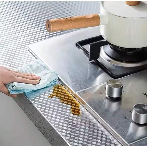 Papel De Parede Alumínio 3D Prova Da Agua Para Cozinha Adesiva Impermeavel Protetor Fogao Proteção
