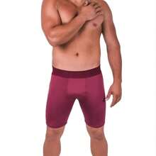 Men's Microfiber Cycling Boxer Shorts Long Leg Adult Promotion - Burgundy - View 2