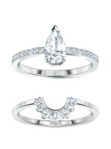 Set de Anillos de Compromiso corte Perla Baño de Rodio - Plateado - Ver 2