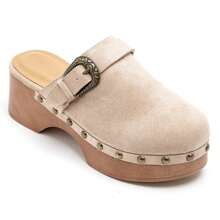 Sabots femme à plateforme et boucle-Mules à talons avec rivets décoratifs - 米色 - 查看 2