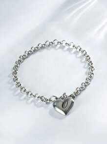 1pc Charm Bracelet With 26 Alphabet Letters, Chunky Jewelry, Heart Design, Suitable For Women And Teens, Perfect Christmas Gift