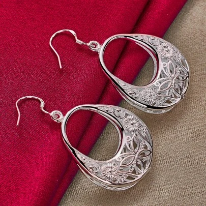 Silver Plating Charm Butterfly Hollow Drop Earrings For Women Lady Wedding Engagement Party Fashion Jewelry