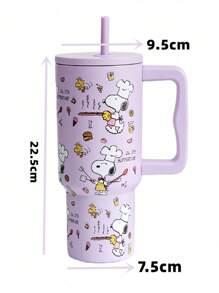 SNOOPY 1 件史努比 900ML 大容量真空保温水瓶，户外便携，女士不锈钢咖啡杯带吸管，30 盎司
