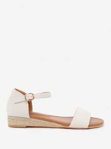 Where’s That From ELEANOR LOW WEDGE SHOES WITH ADJUSTABLE ANKLE STRAP - Light Cream Suede - View 2