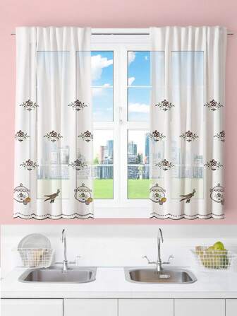 2 piezas de Cortinas Voile Semitransparentes con bordados de Frutas. 60 cm x 150 cm. Cortina para Cocina. Cortina PREMIUM.