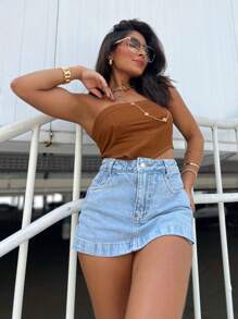 High Waist Jean Shorts Women's Modal Skirt Shorts Jeans Color Small Form - Rửa nhẹ - Xem 5