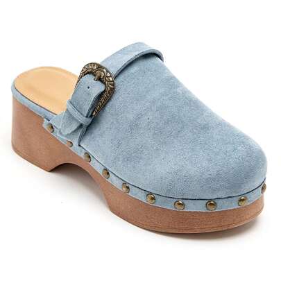Sabots femme plateau e boucle-Mules talons con rivetti decorativi