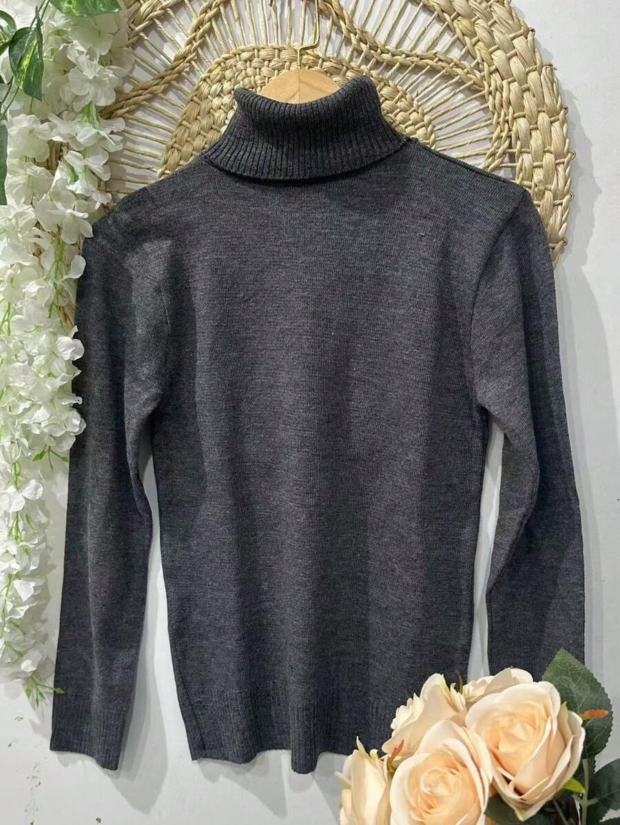 Cacharrel Women's Winter Turtleneck Knit Cold Weather Blouse - Dark Grey - View 1