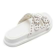 Flat Sandal With Double Straps And Metal Buckles - White - View 4