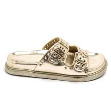 Flat Sandal With Double Straps And Metal Buckles - Gold - View 2