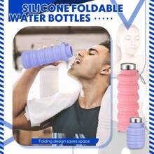 500ml Silicone Kids Sports Water Bottle Foldable Leakproof - Màu tím hoa cà - Xem 4