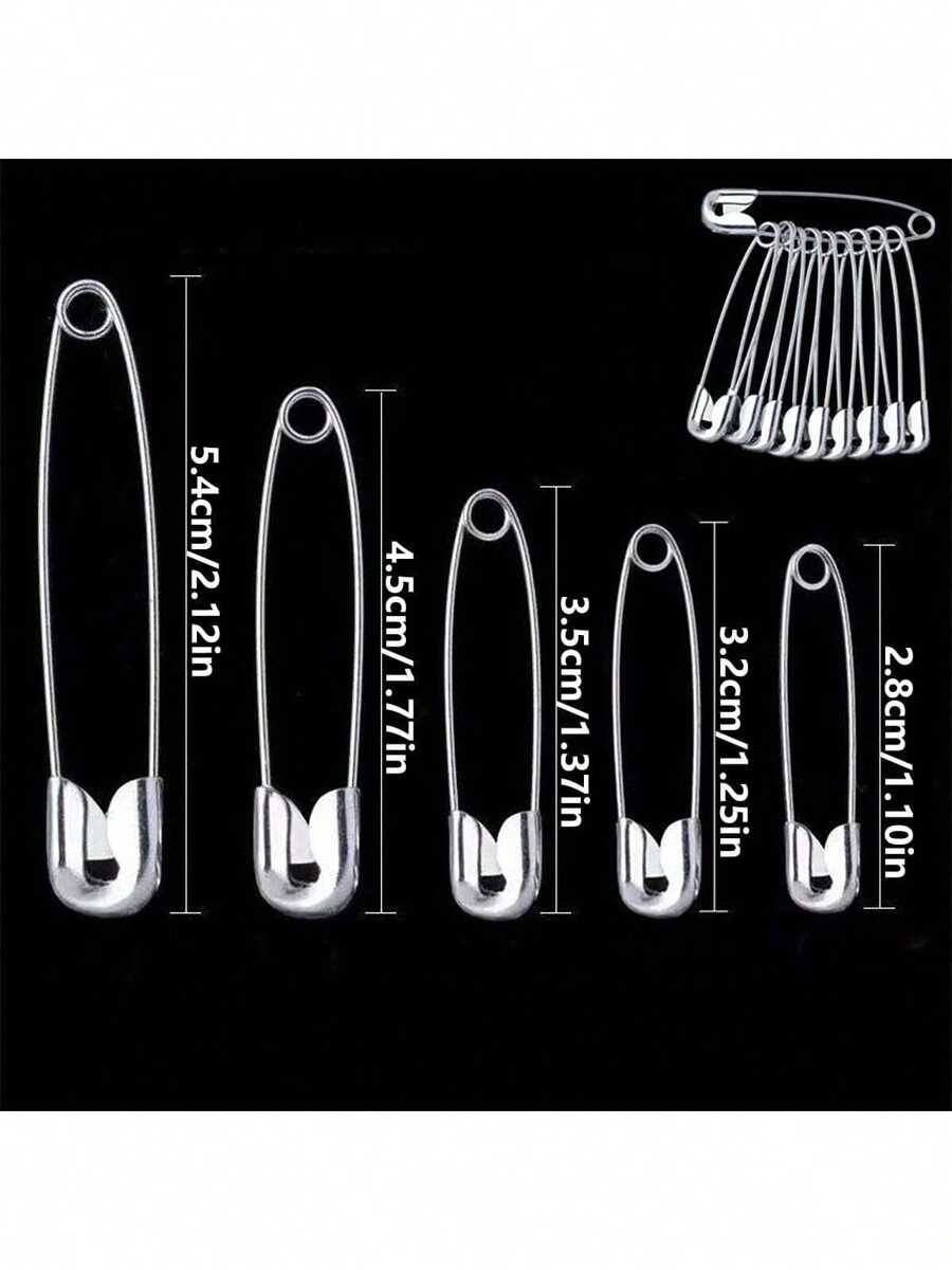Alfinetes de segurança de aço niquelado, resistente, 5 tamanhos diferentes de alfinetes de segurança, para roupas, costuras artesanatos